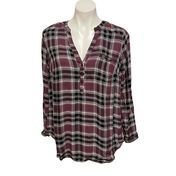 Torrid Plaid Medium Large Long Sleeve Popover Long Sleeve Plaid Top - Picture 2 of 7